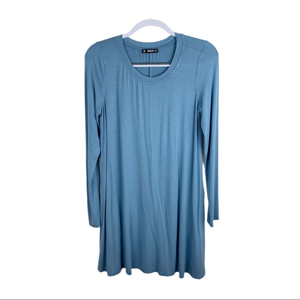 Shein Blue Long-Sleeved Round‎ Neck Tunic Swing M